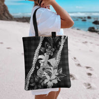 Hawaii Ukulele Tote Bag Tropical Flowers With Palaka Effect Black Version - Polynesian Pride