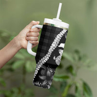 Hawaii Ukulele Tumbler With Handle Tropical Flowers With Palaka Effect Black Version - Polynesian Pride