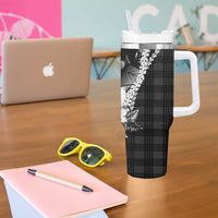 Hawaii Ukulele Tumbler With Handle Tropical Flowers With Palaka Effect Black Version - Polynesian Pride