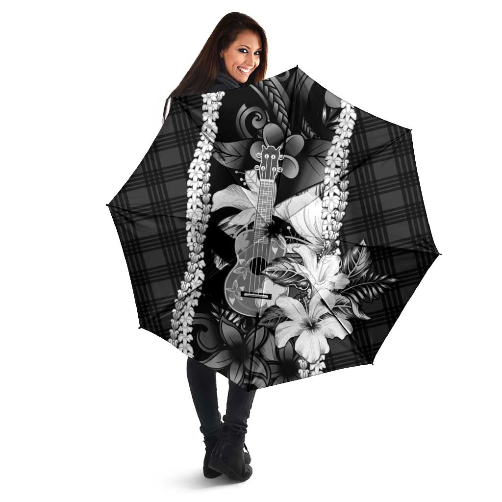 Hawaii Ukulele Umbrella Tropical Flowers With Palaka Effect Black Version - Polynesian Pride
