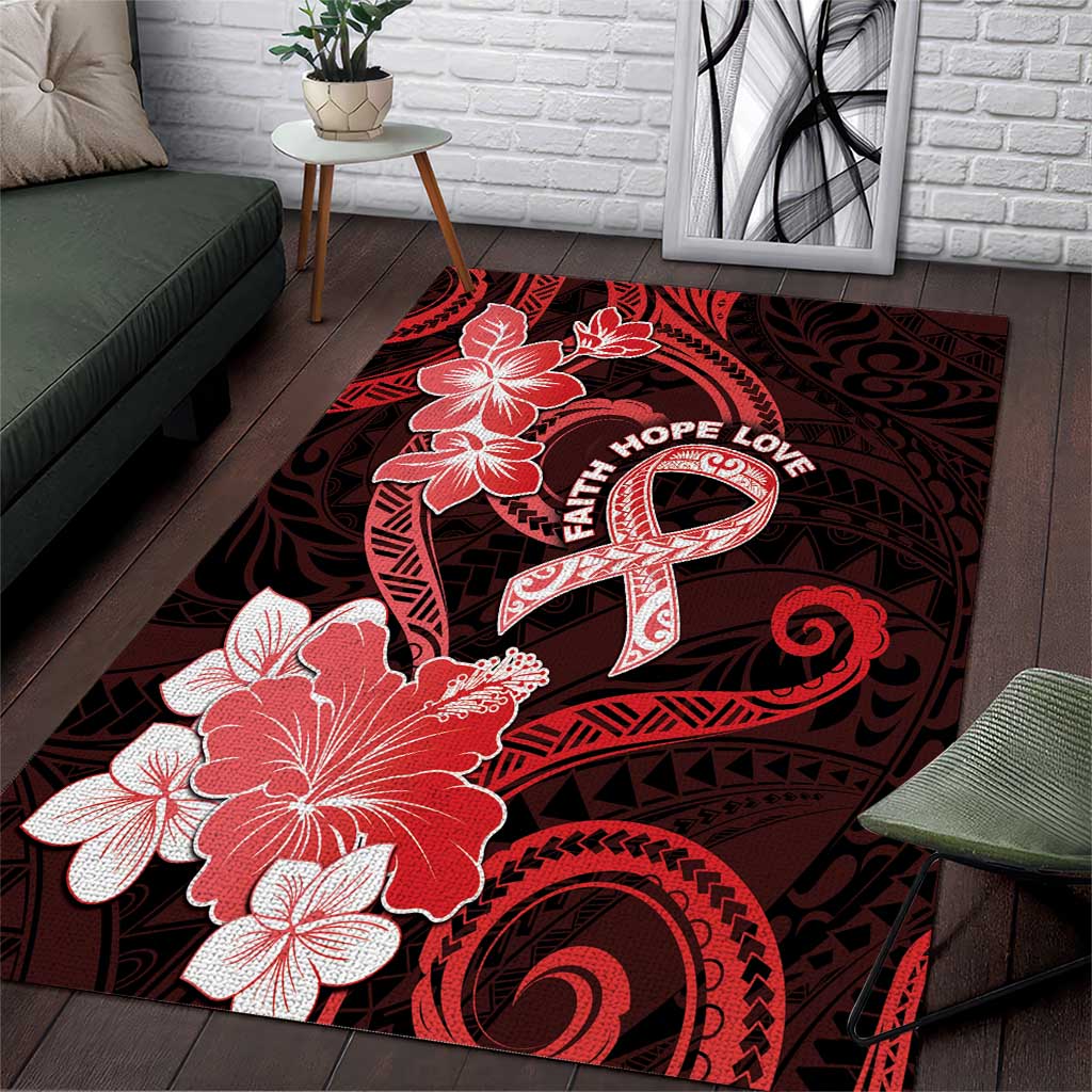 Heart Health Awareness Area Rug Warrior Wears Red Polynesian Style