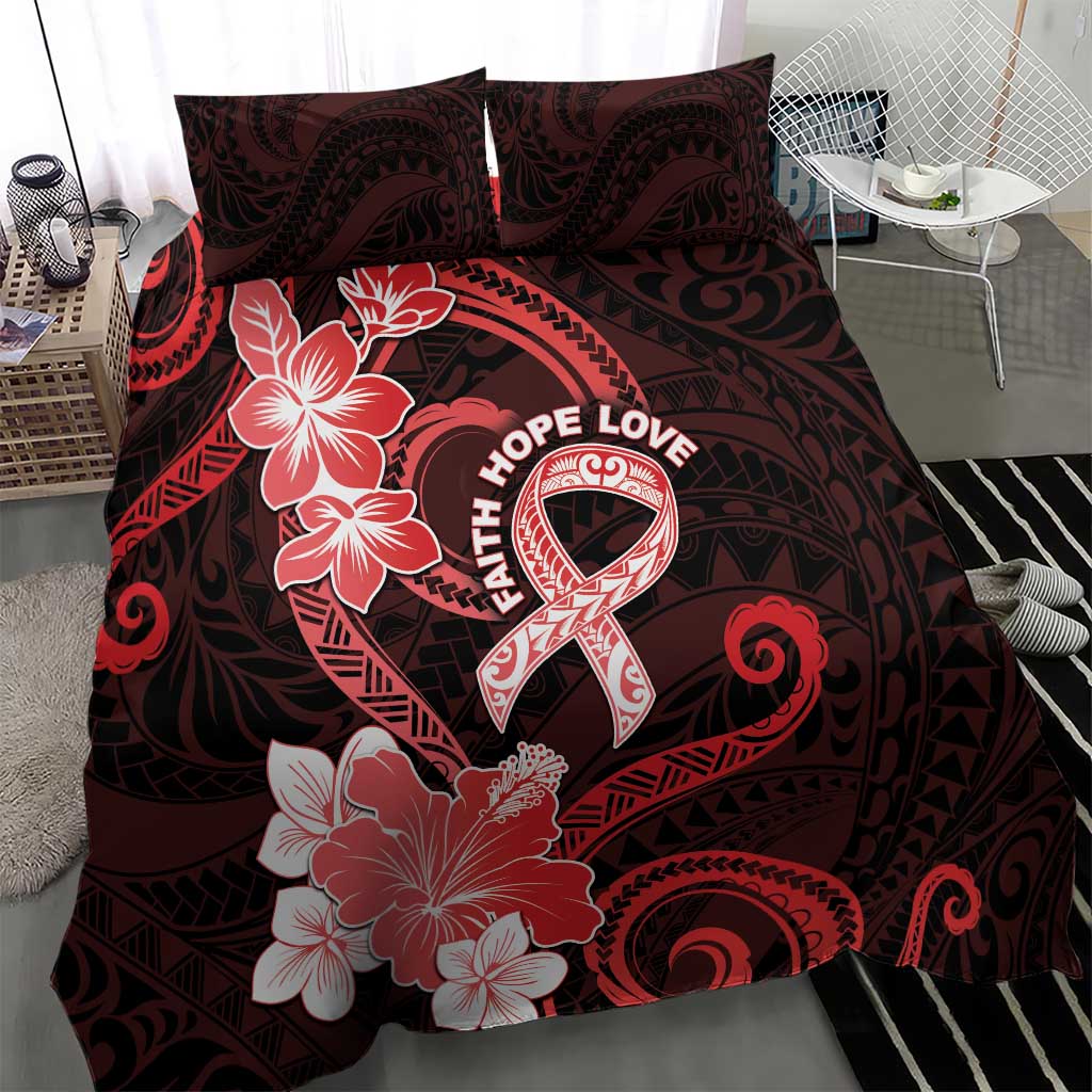 Heart Health Awareness Bedding Set Warrior Wears Red Polynesian Style