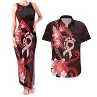 Heart Health Awareness Couples Matching Tank Maxi Dress and Hawaiian Shirt Warrior Wears Red Polynesian Style