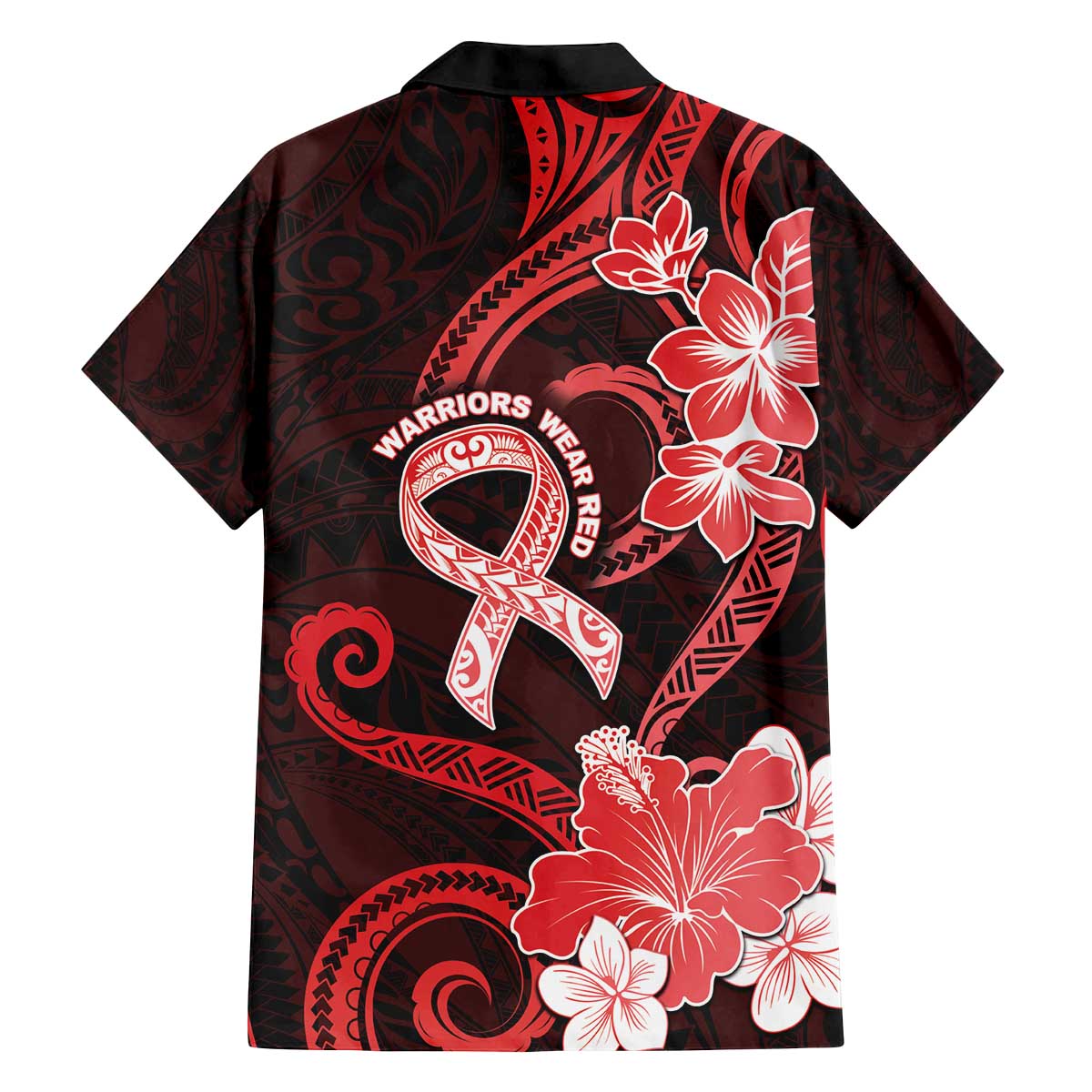 Heart Health Awareness Family Matching Off The Shoulder Long Sleeve Dress and Hawaiian Shirt Warrior Wears Red Polynesian Style