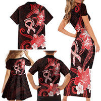 Heart Health Awareness Family Matching Short Sleeve Bodycon Dress and Hawaiian Shirt Warrior Wears Red Polynesian Style