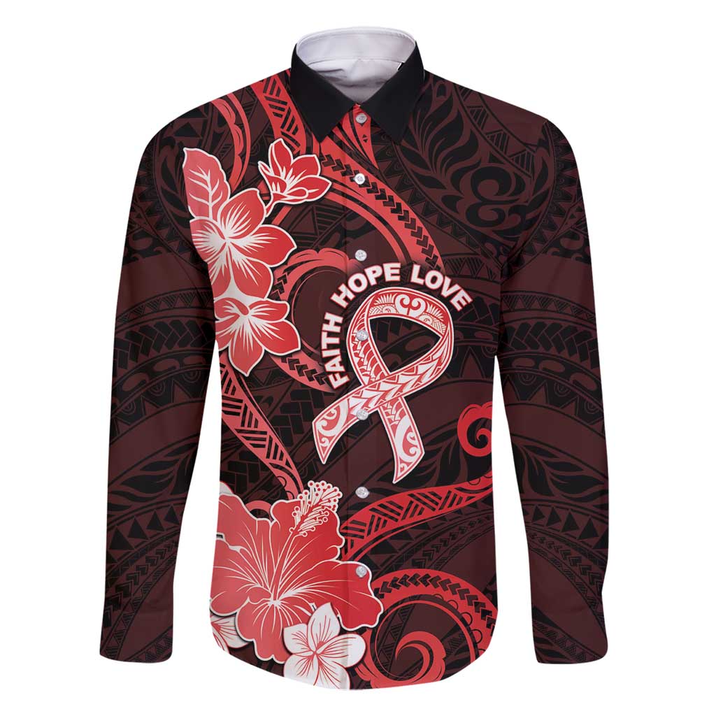 Heart Health Awareness Family Matching Tank Maxi Dress and Hawaiian Shirt Warrior Wears Red Polynesian Style