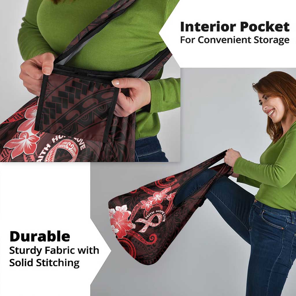 Heart Health Awareness Grocery Bag Warrior Wears Red Polynesian Style