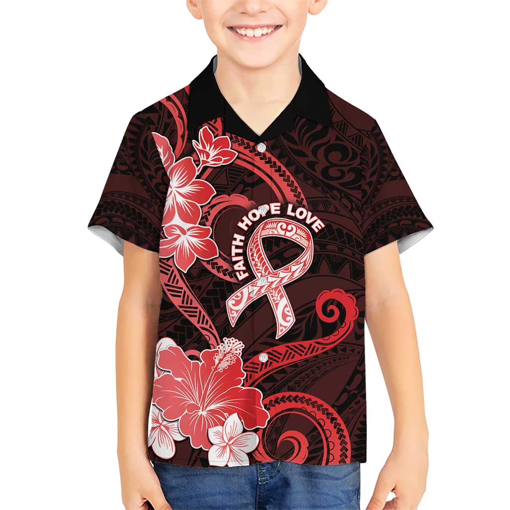 Heart Health Awareness Kid Hawaiian Shirt Warrior Wears Red Polynesian Style