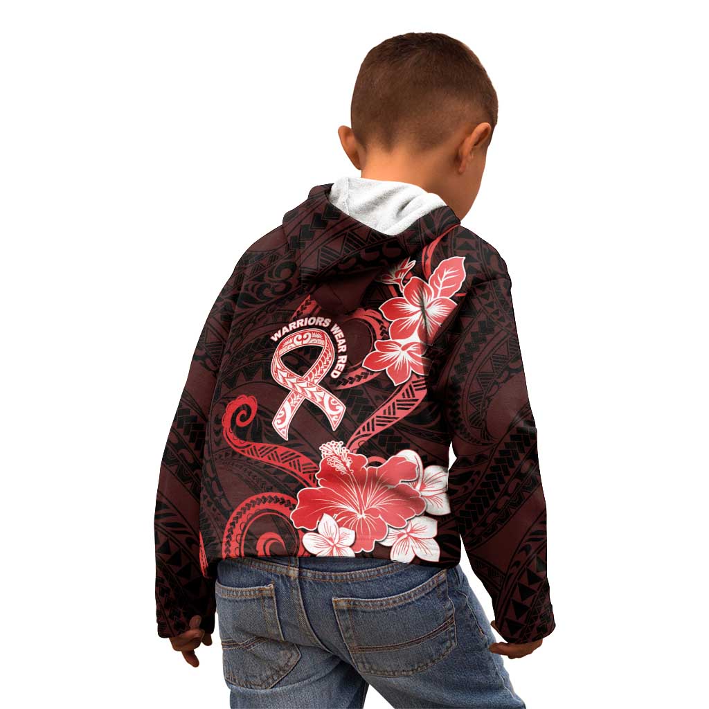 Heart Health Awareness Kid Hoodie Warrior Wears Red Polynesian Style