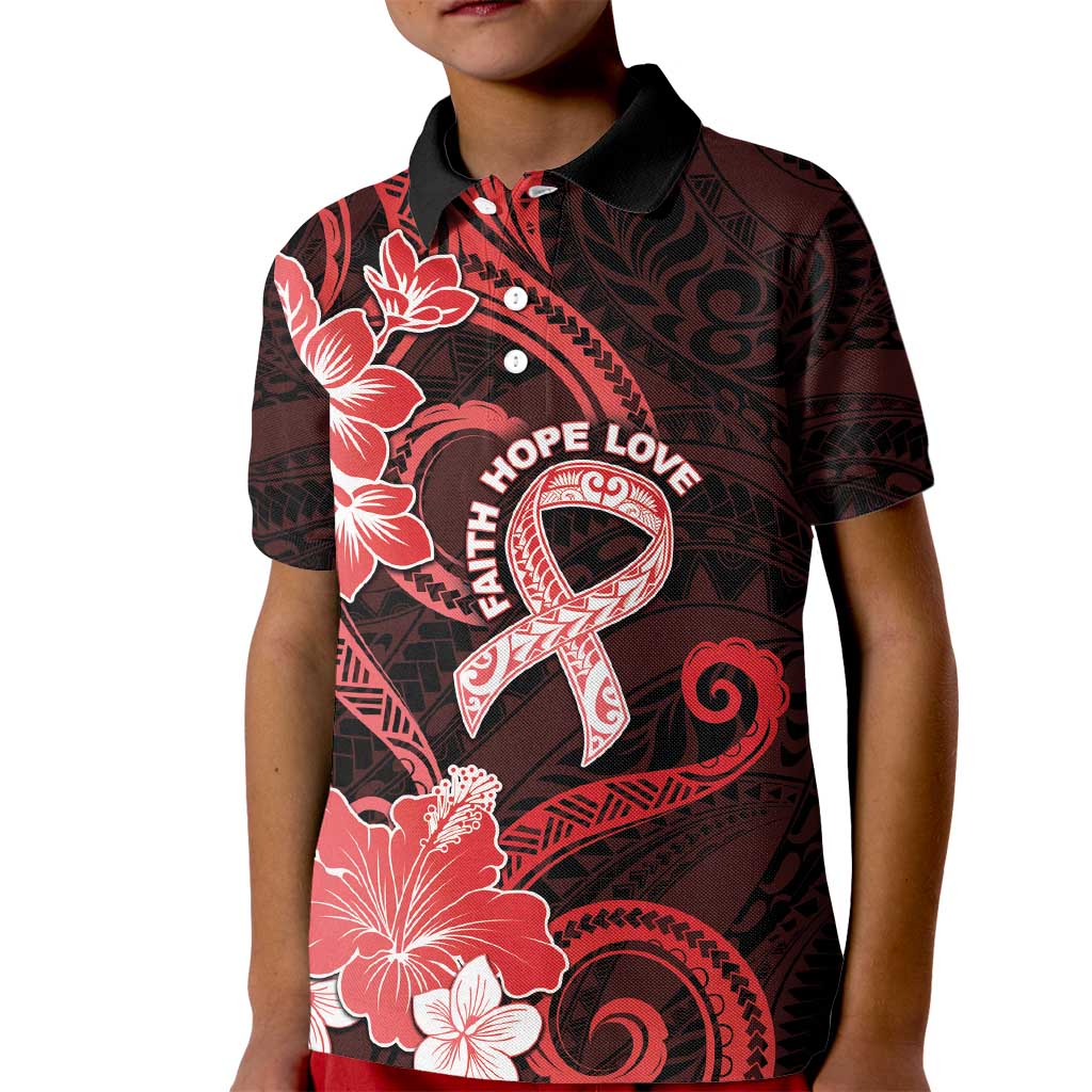 Heart Health Awareness Kid Polo Shirt Warrior Wears Red Polynesian Style
