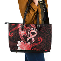 Heart Health Awareness Leather Tote Bag Warrior Wears Red Polynesian Style