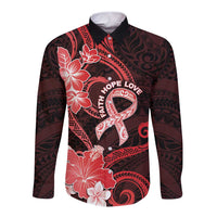 Heart Health Awareness Long Sleeve Button Shirt Warrior Wears Red Polynesian Style