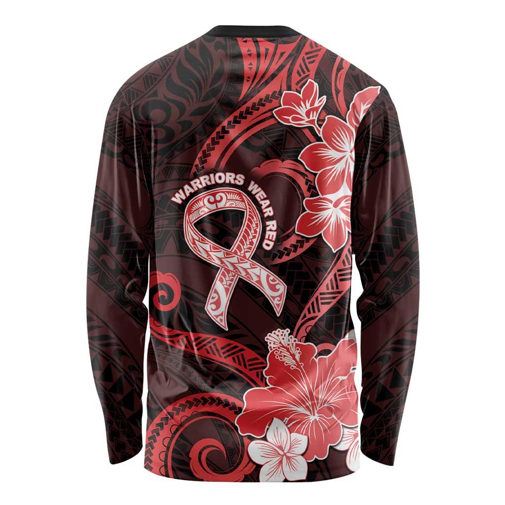 Heart Health Awareness Long Sleeve Shirt Warrior Wears Red Polynesian Style