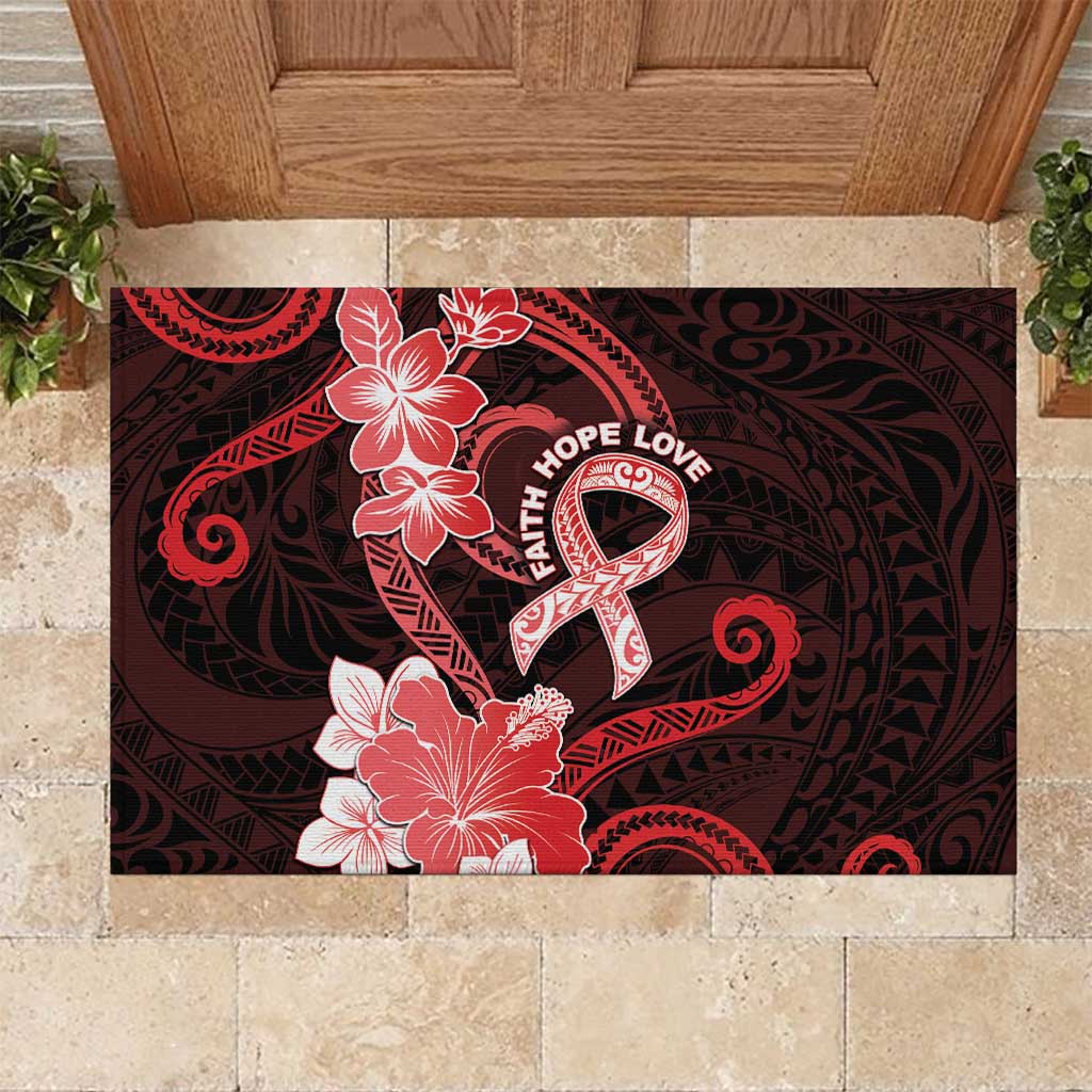 Heart Health Awareness Rubber Doormat Warrior Wears Red Polynesian Style
