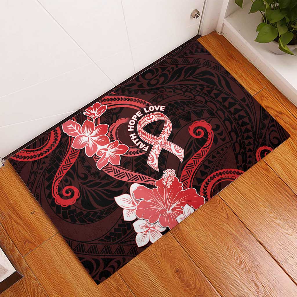 Heart Health Awareness Rubber Doormat Warrior Wears Red Polynesian Style