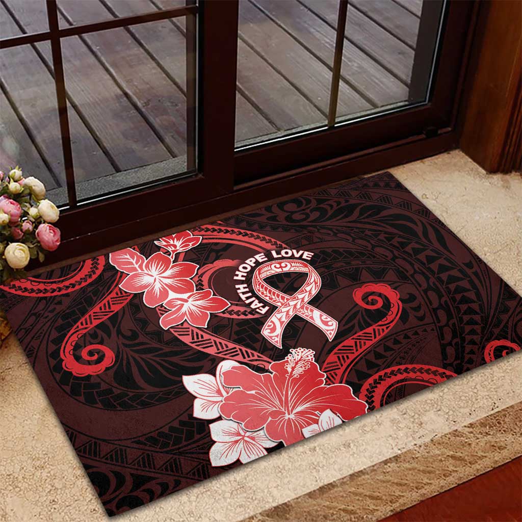 Heart Health Awareness Rubber Doormat Warrior Wears Red Polynesian Style