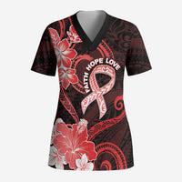 Heart Health Awareness Scrub Top Warrior Wears Red Polynesian Style - Polynesian Pride