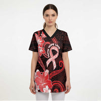 Heart Health Awareness Scrub Top Warrior Wears Red Polynesian Style - Polynesian Pride