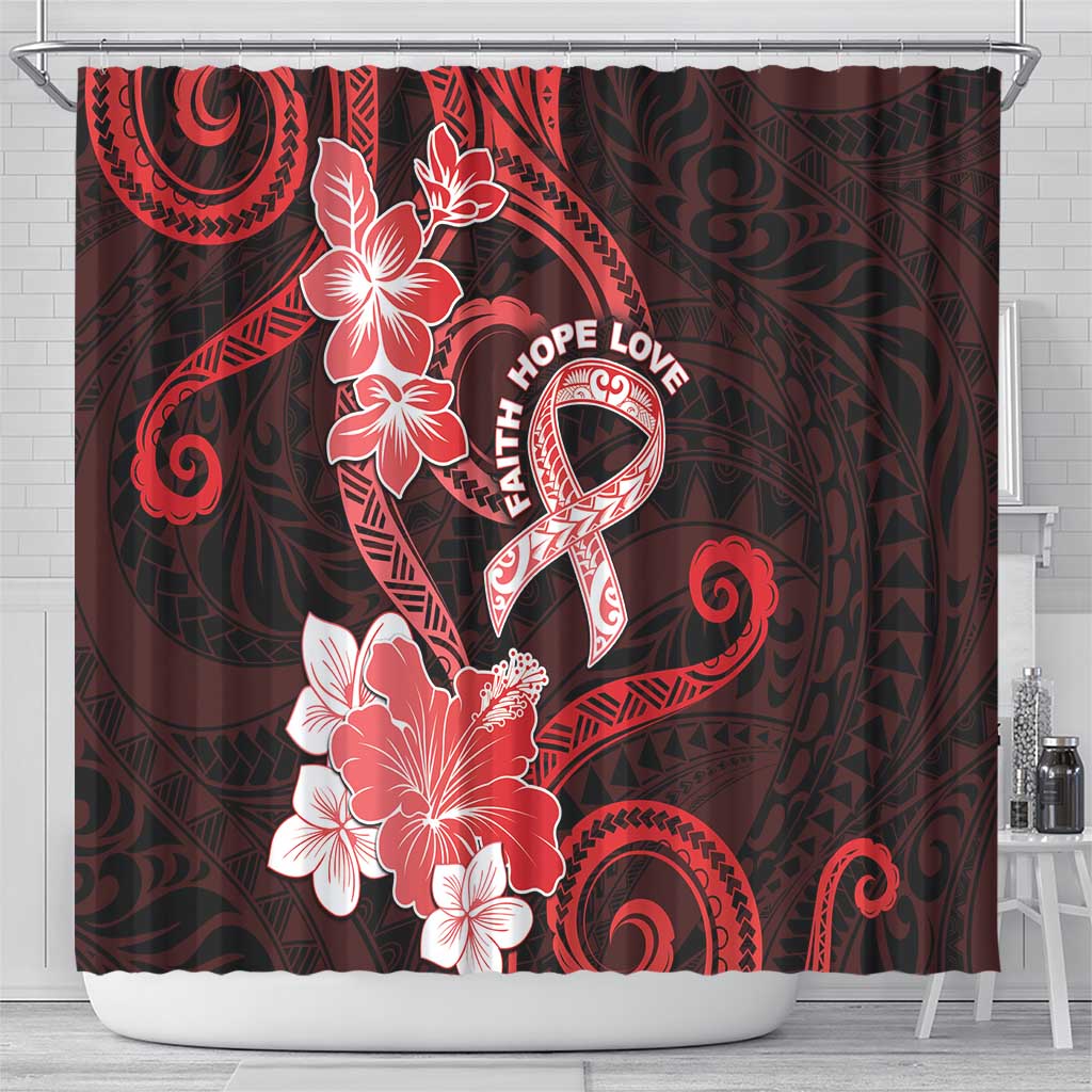 Heart Health Awareness Shower Curtain Warrior Wears Red Polynesian Style