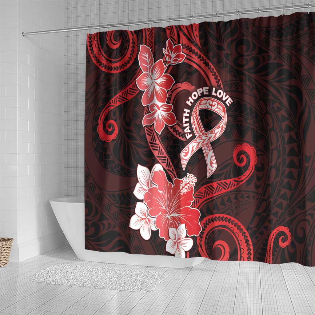 Heart Health Awareness Shower Curtain Warrior Wears Red Polynesian Style