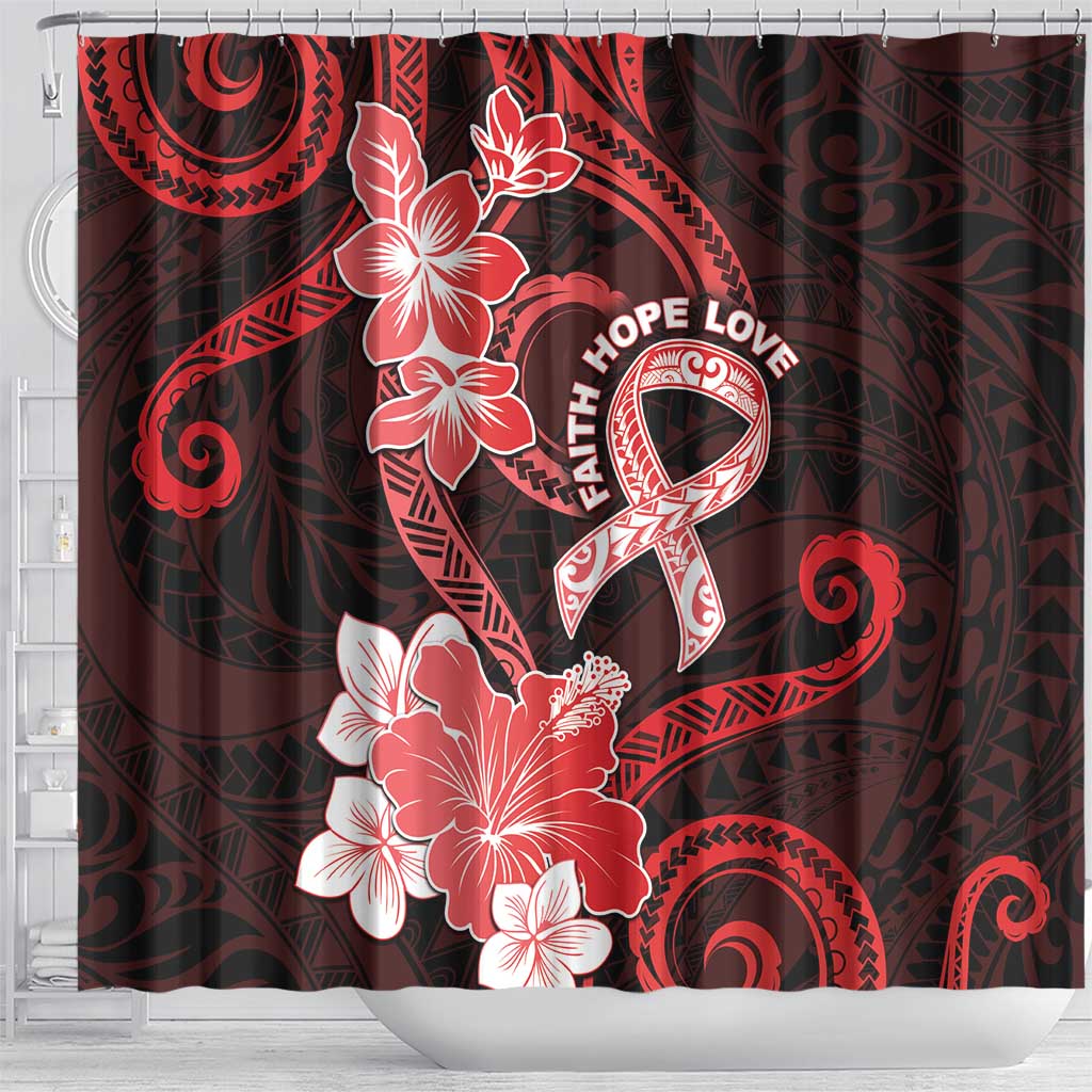 Heart Health Awareness Shower Curtain Warrior Wears Red Polynesian Style