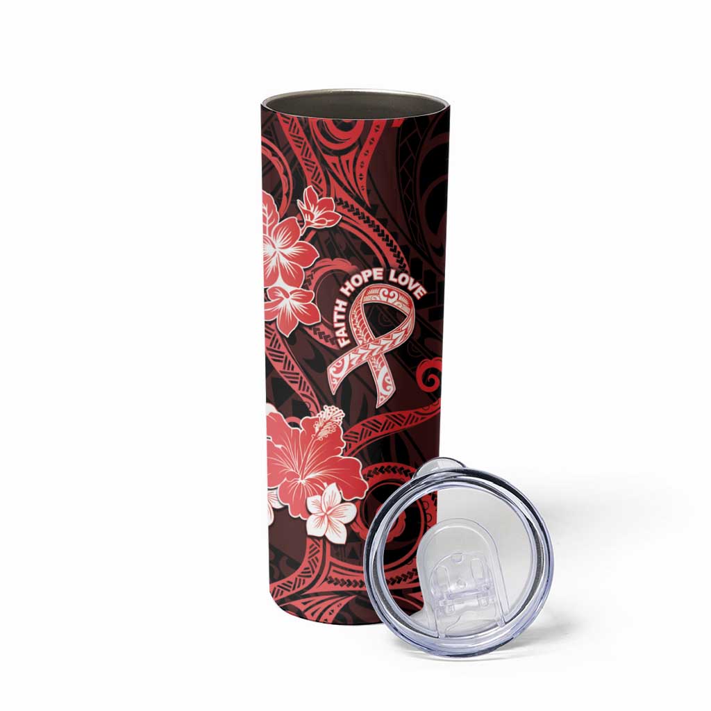 Heart Health Awareness Skinny Tumbler Warrior Wears Red Polynesian Style