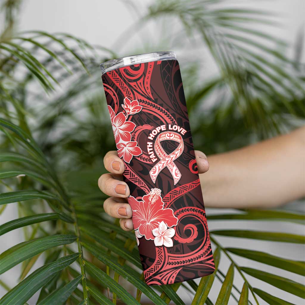 Heart Health Awareness Skinny Tumbler Warrior Wears Red Polynesian Style
