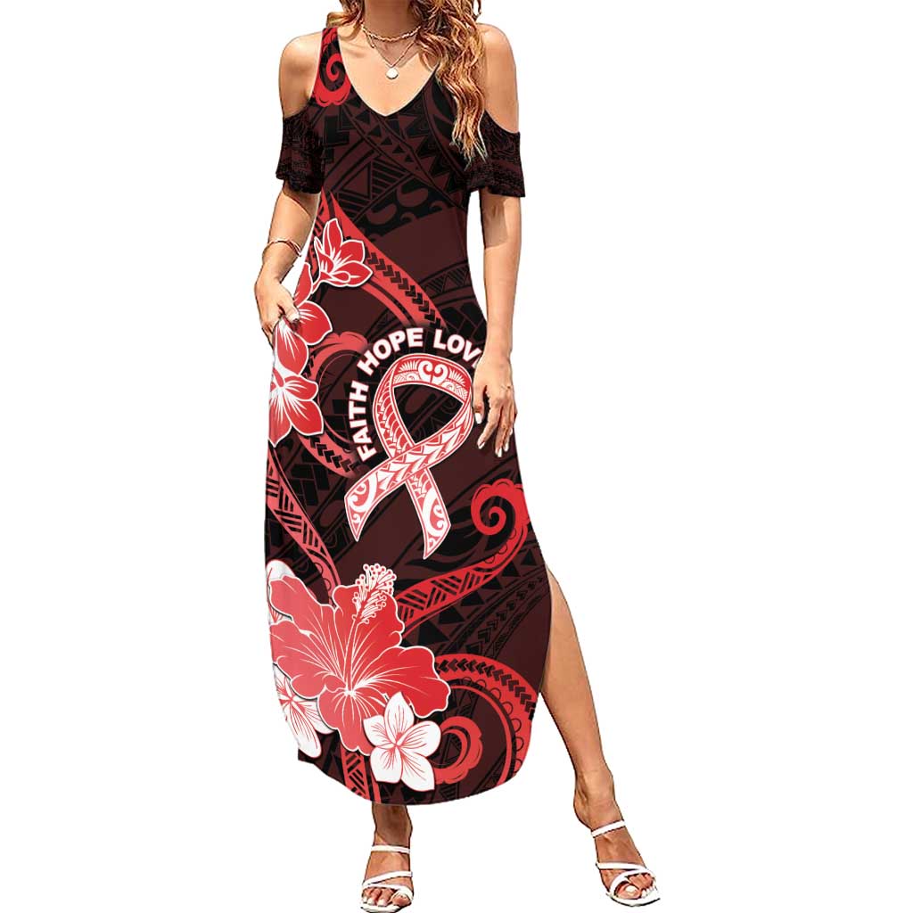 Heart Health Awareness Summer Maxi Dress Warrior Wears Red Polynesian Style