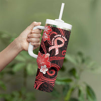 Heart Health Awareness Tumbler With Handle Warrior Wears Red Polynesian Style
