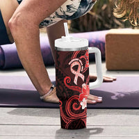 Heart Health Awareness Tumbler With Handle Warrior Wears Red Polynesian Style
