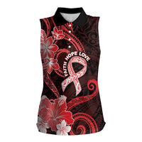 Heart Health Awareness Women Sleeveless Polo Shirt Warrior Wears Red Polynesian Style