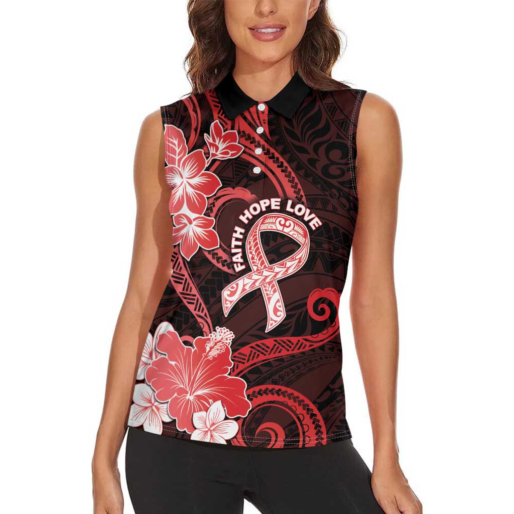 Heart Health Awareness Women Sleeveless Polo Shirt Warrior Wears Red Polynesian Style