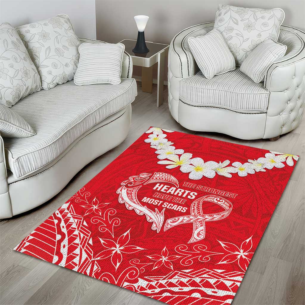 Heart Health Awareness Area Rug Polynesian Red Ribbon