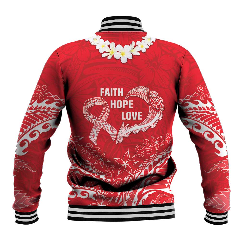Heart Health Awareness Baseball Jacket Polynesian Red Ribbon