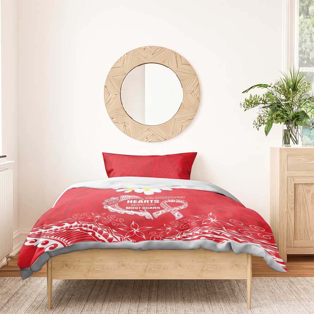 Heart Health Awareness Bedding Set Polynesian Red Ribbon