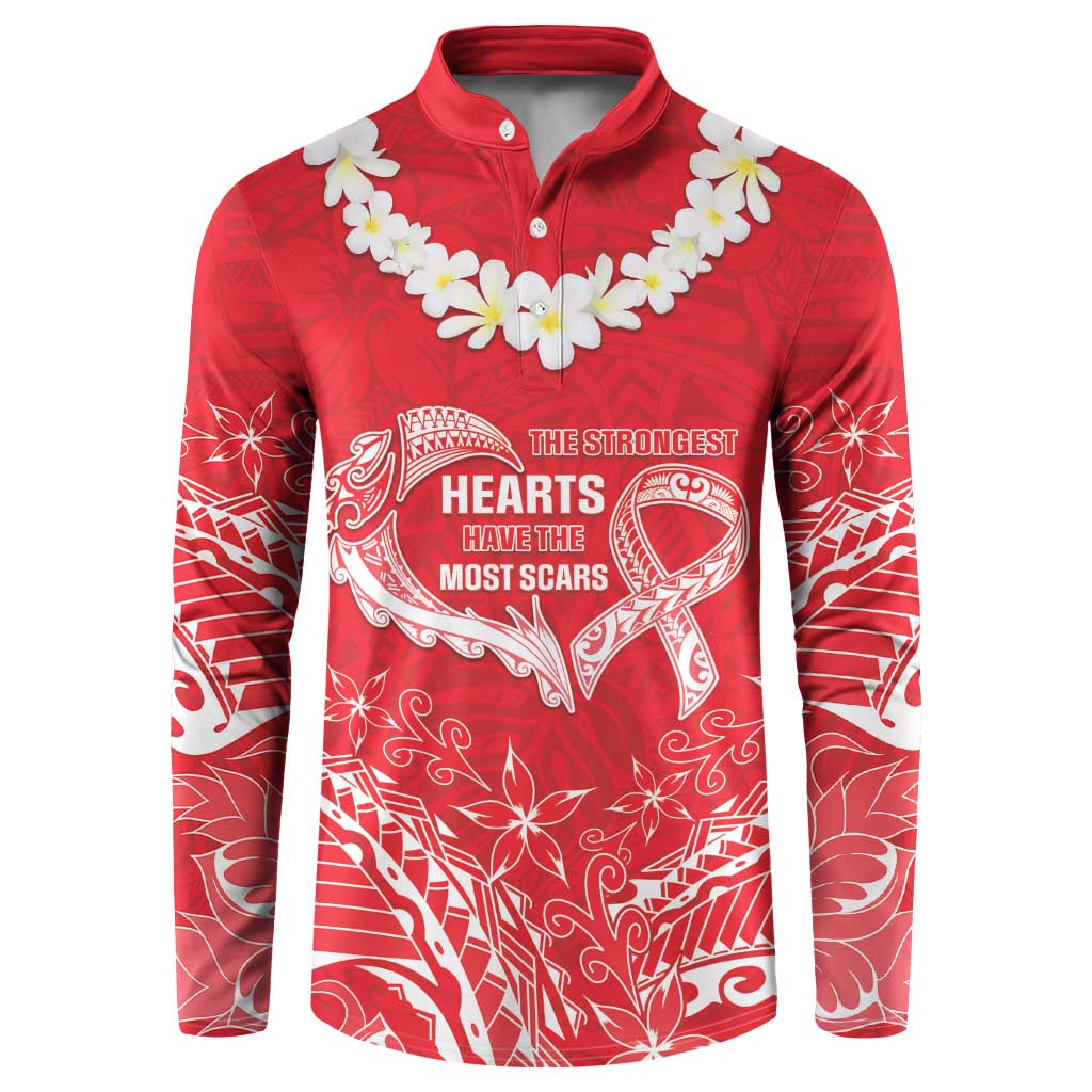 Heart Health Awareness Button Sweatshirt Polynesian Red Ribbon