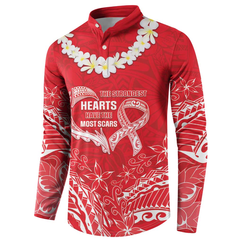 Heart Health Awareness Button Sweatshirt Polynesian Red Ribbon