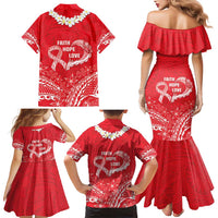 Heart Health Awareness Family Matching Mermaid Dress and Hawaiian Shirt Polynesian Red Ribbon