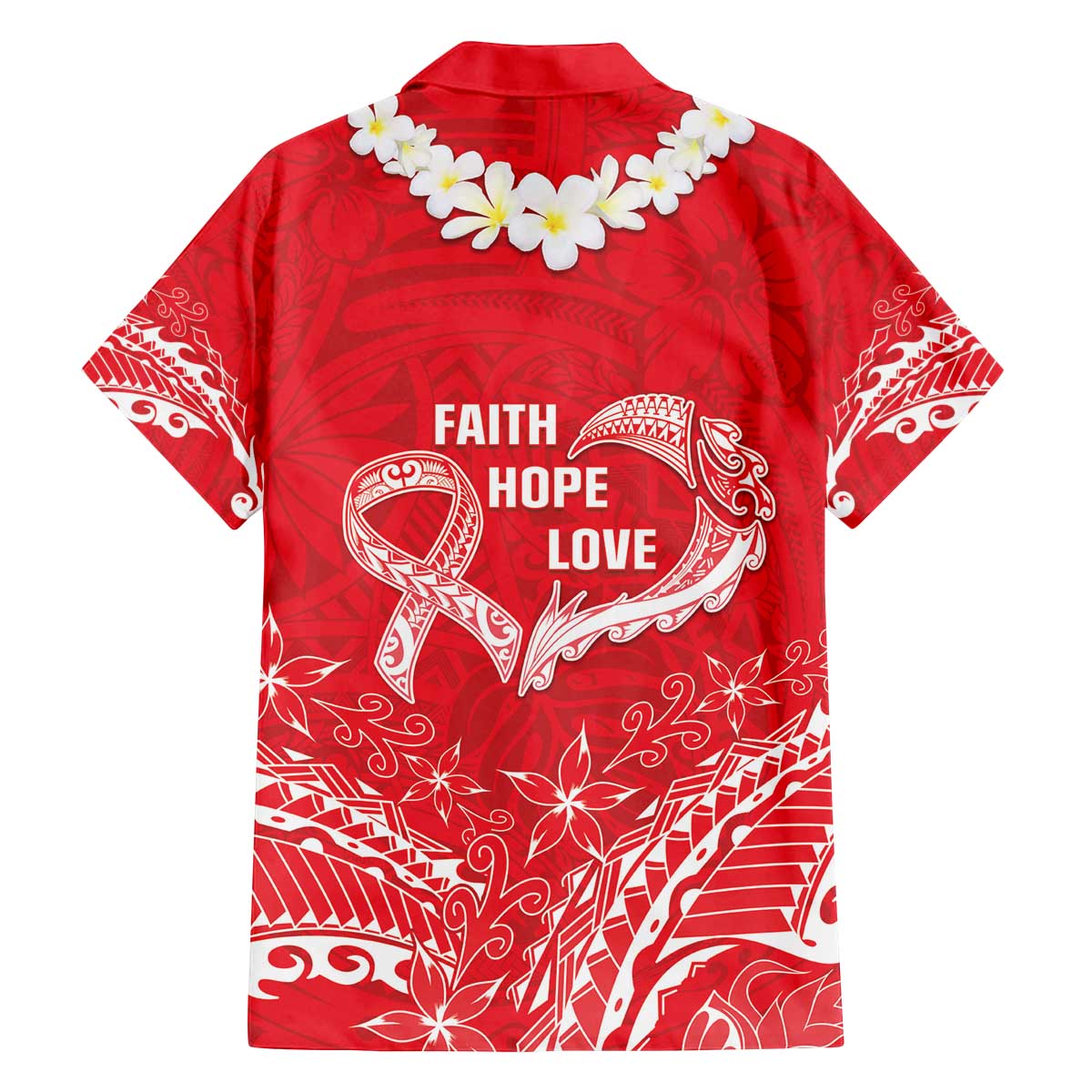 Heart Health Awareness Family Matching Off The Shoulder Long Sleeve Dress and Hawaiian Shirt Polynesian Red Ribbon