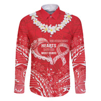 Heart Health Awareness Family Matching Off The Shoulder Long Sleeve Dress and Hawaiian Shirt Polynesian Red Ribbon