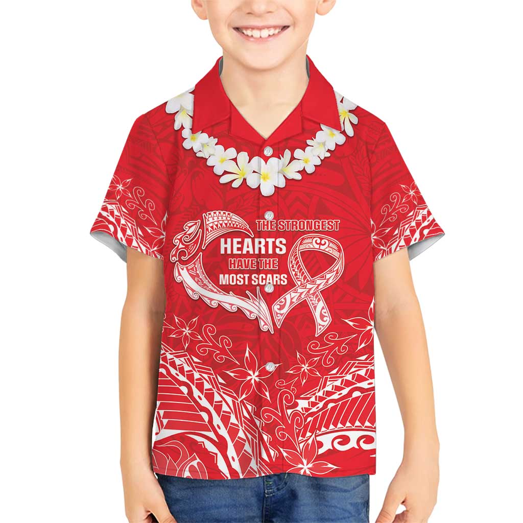 Heart Health Awareness Family Matching Off Shoulder Maxi Dress and Hawaiian Shirt Polynesian Red Ribbon