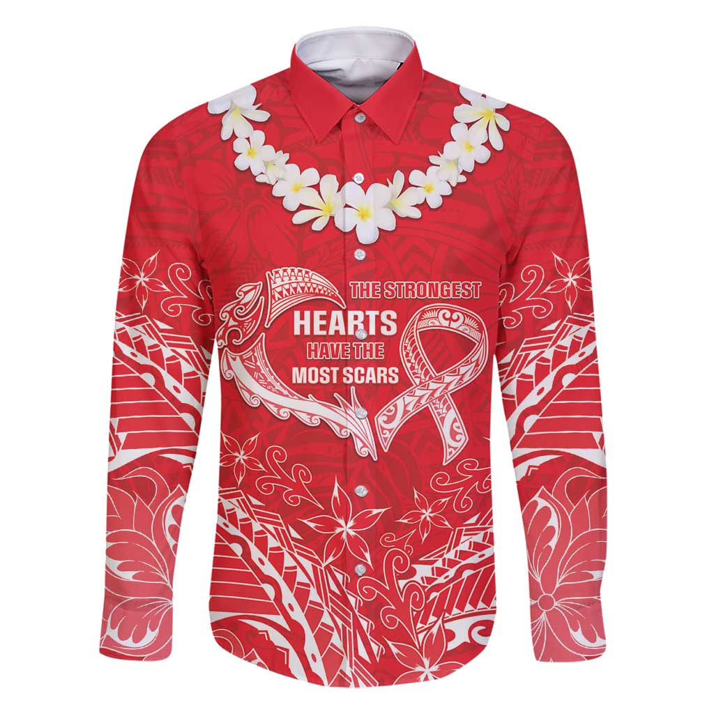 Heart Health Awareness Family Matching Off Shoulder Short Dress and Hawaiian Shirt Polynesian Red Ribbon