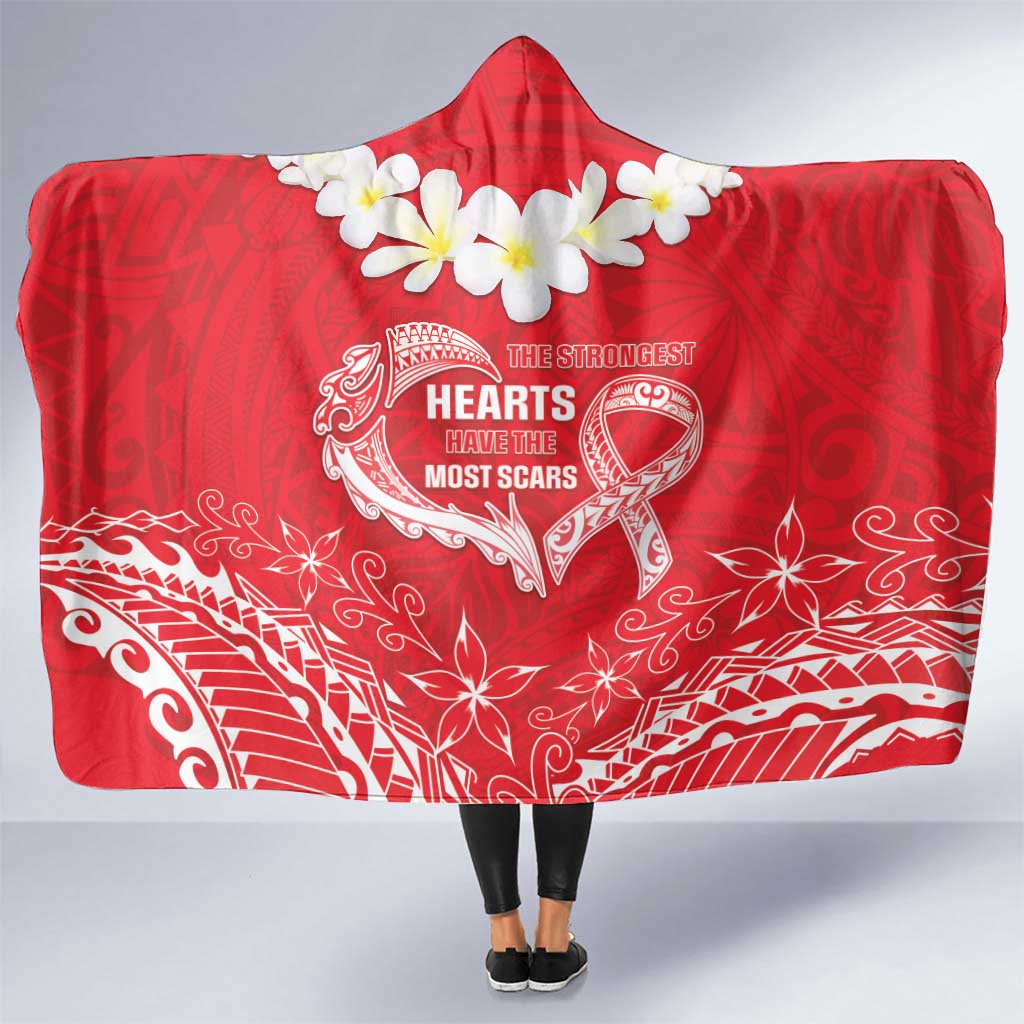 Heart Health Awareness Hooded Blanket Polynesian Red Ribbon