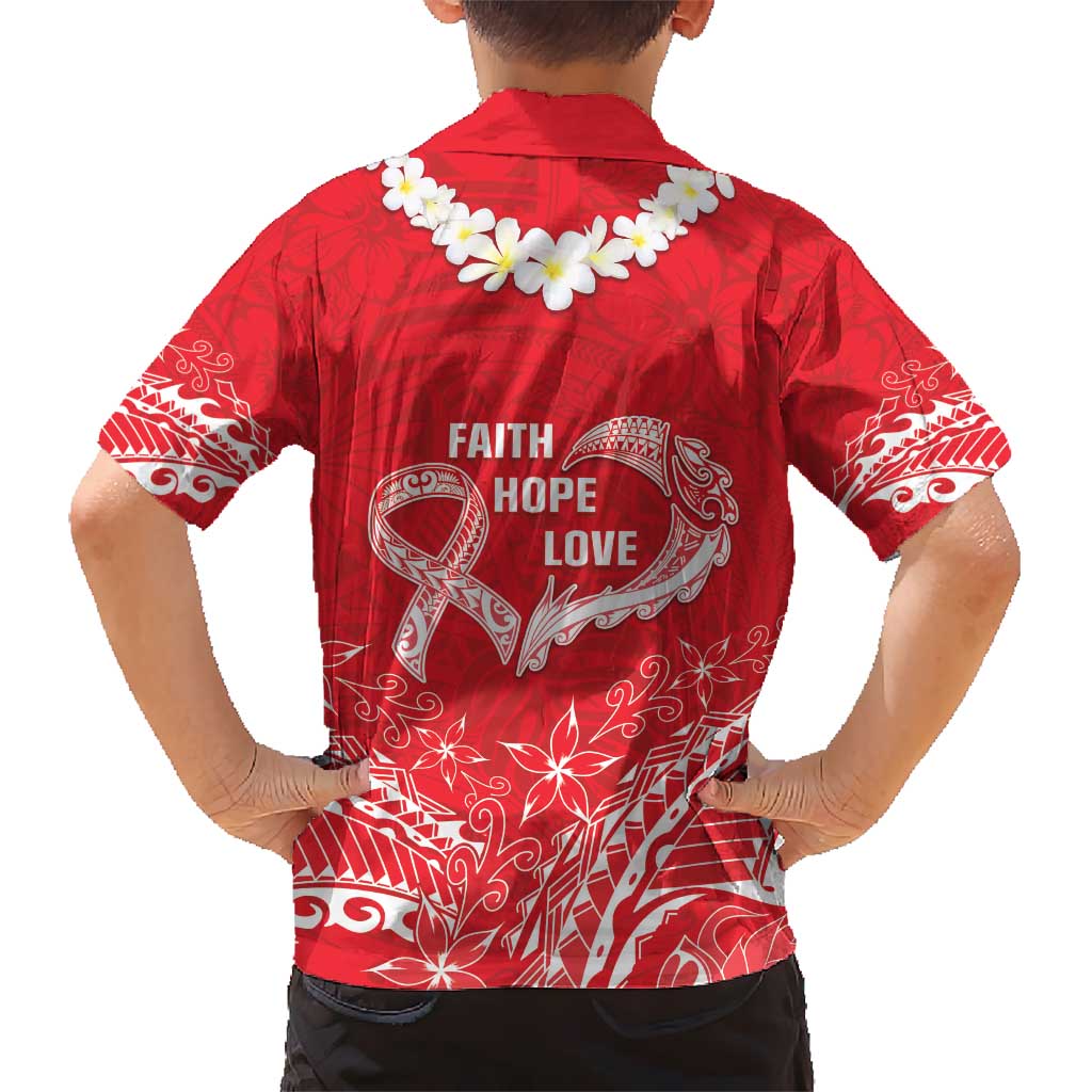 Heart Health Awareness Kid Hawaiian Shirt Polynesian Red Ribbon