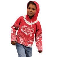 Heart Health Awareness Kid Hoodie Polynesian Red Ribbon