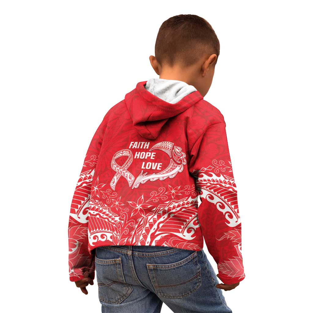 Heart Health Awareness Kid Hoodie Polynesian Red Ribbon