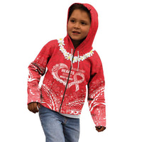 Heart Health Awareness Kid Hoodie Polynesian Red Ribbon