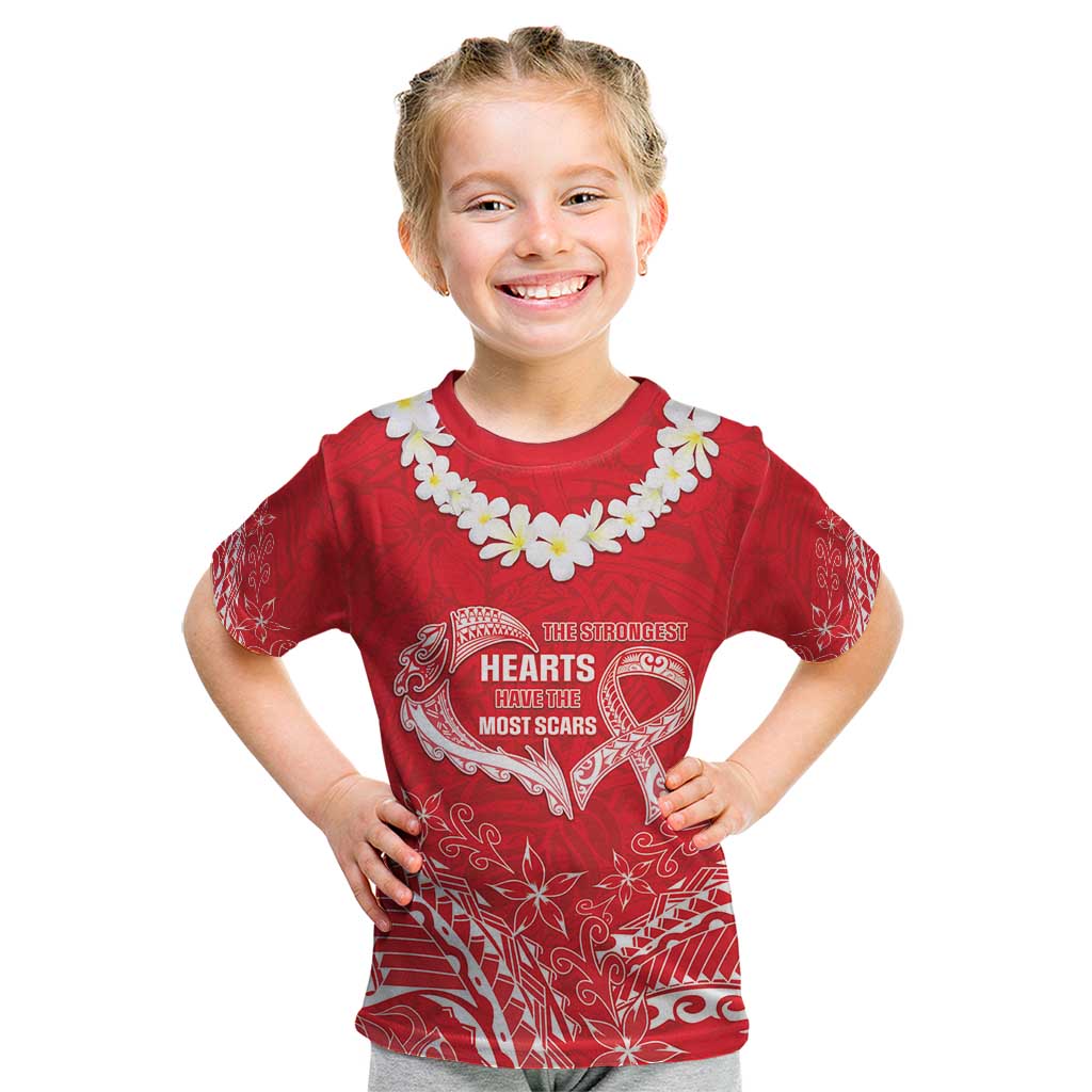 Heart Health Awareness Kid T Shirt Polynesian Red Ribbon