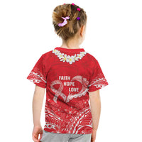 Heart Health Awareness Kid T Shirt Polynesian Red Ribbon
