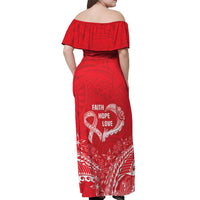 Heart Health Awareness Off Shoulder Maxi Dress Polynesian Red Ribbon